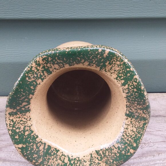 2002 Zanesville Ohio Pottery Stoneware Ruffled Rustic vase  spongeware trees 6" - Picture 4 of 10